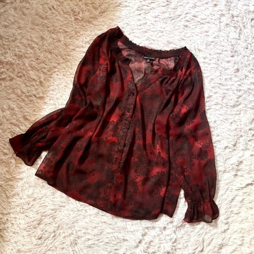 Dark Floral Whimsygoth Academia Sheer Bell Sleeve Top Womens 0X Gothic Victorian
